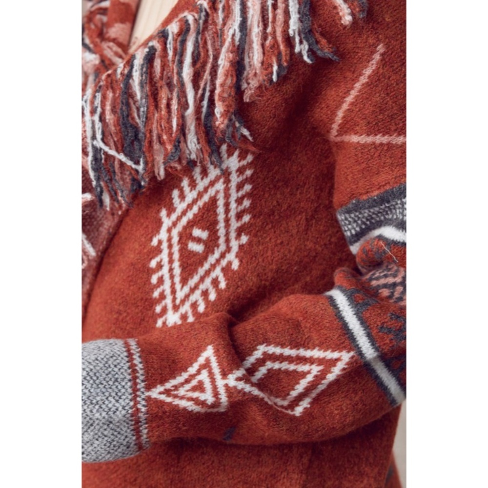 SOLD OUT Cowichan Boho Aztec Native Fringe Print Soft Knit Cardigan Sweater - Picture 9 of 9